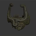 Ancient Style Decorative Artifact With Symmetrical Handles And Intricate Green Gray Carvings