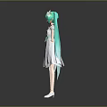 Anime Style Game Movie Character With Turquoise Twin Ponytails White Dress And Flower Accessory