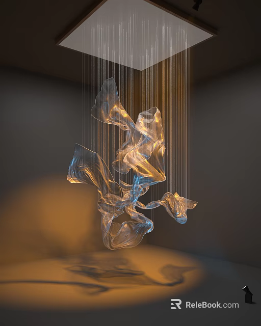 Modern Transparent Irregular Shaped Chandelier with Glossy Lighting Effects Hanging in Minimalist Room 3d model 