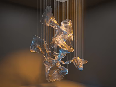 Modern Transparent Irregular Shaped Chandelier with Glossy Lighting Effects Hanging in Minimalist Room 3d model