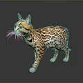 Leopard Cat With Spotted Coat Standing On Gray Background With Reflection