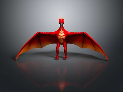 Detailed Red Dragon Sculpture With Spread Wings Scaled Body And Standing Pose 3d model
