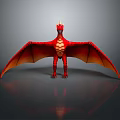 Detailed Red Dragon Sculpture With Spread Wings Scaled Body And Standing Pose