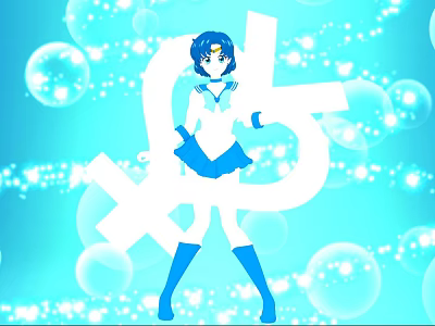 Blue Haired Woman In Blue White Uniform With Bubbles And White Symbols On Blue Background 3d model