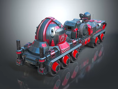 Futuristic Armored Vehicle Featuring Red Black Mechanical Structure And Multiple Wheels 3d model