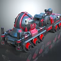Futuristic Armored Vehicle Featuring Red Black Mechanical Structure And Multiple Wheels 3d model