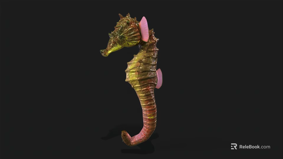 Striking Green And Pink Seahorse With Textured Body Curled Tail And Delicate Fins 3d model 
