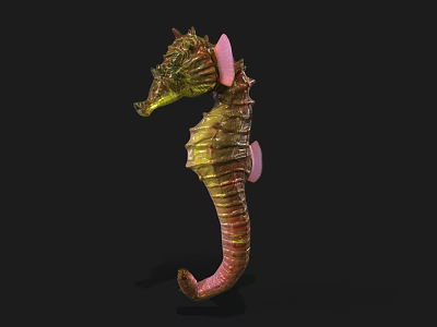 Striking Green And Pink Seahorse With Textured Body Curled Tail And Delicate Fins 3d model