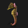 Striking Green And Pink Seahorse With Textured Body Curled Tail And Delicate Fins