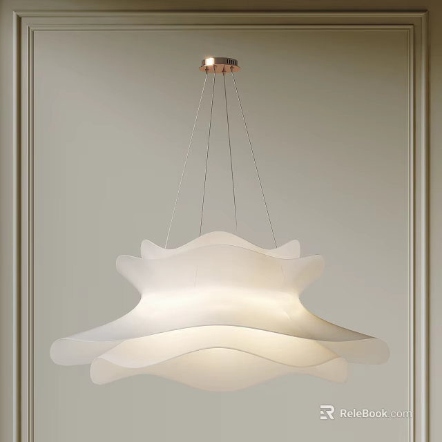 Modern White Layered Petal Shaped Chandelier Hanging In Minimalist Room With Neutral Walls 3d model 