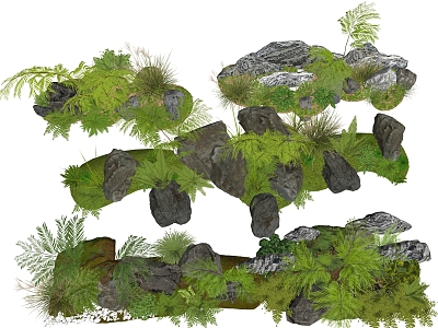 Modern micro-terrain stone courtyard sketch landscape moss withered landscape model