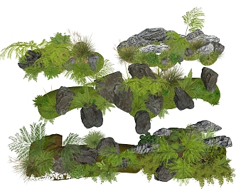 Modern micro-terrain stone courtyard sketch landscape moss withered landscape 3d model