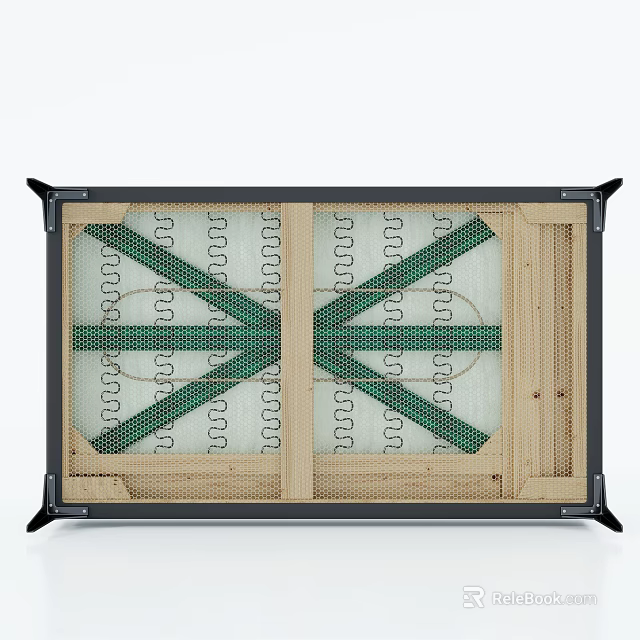 Structural Panel With Black Frame Green Diagonal Lines Grid Pattern And Wooden Sections 3d model