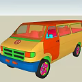 Colorful Retro Van With Peace Sign Vibrant Yellow Orange Blue Body And Colorful Wheels