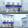 Modern Police Office Building Exterior With Blue Signage And White Facade