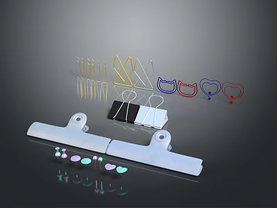 Assorted Household Clips With Colorful Heart Cat Shapes And Sizes 3d model