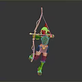A Woman Archer in Brown Outfit Holding Bow and Arrow Leaping with Green Boots