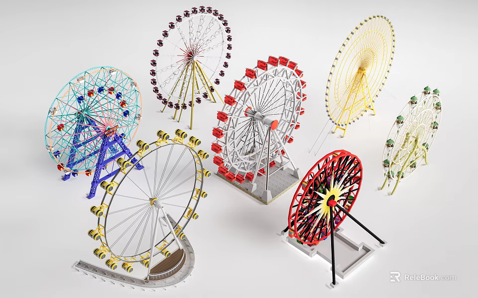 Colorful Ferris Wheel Models With Various Designs For Amusement Park Display And Decoration 3d model 