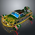 Sci Fi Custom Car With Green Body Yellow Frame Rocket Launchers And Red Green Wheels