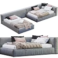 Gray Single Bed With Pink And Dark Pillows Blanket And Throw Pillow