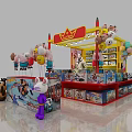 Colorful Toy Display Area With Cartoon Dolls Balloons Shelves And Toy Boxes