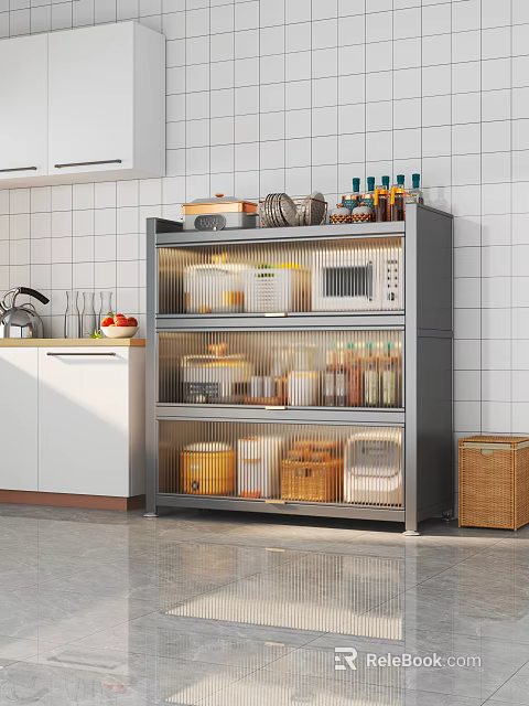 Large Capacity Kitchen Sideboard Cabinet With Frosted Glass Doors Organize Kitchenware And Small Kitchen Appliances 3d model 