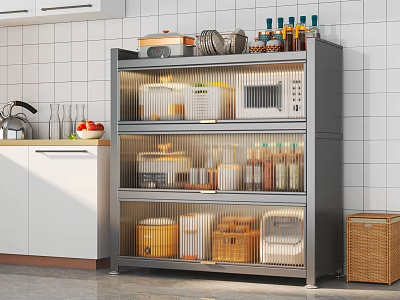 Large Capacity Kitchen Sideboard Cabinet With Frosted Glass Doors Organize Kitchenware And Small Kitchen Appliances 3d model