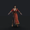 Woman In Red Traditional Dress With Long Braid Earrings Necklace And Floral Patterns