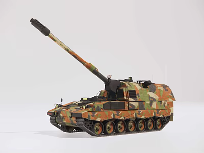 Military Main Battle Tank With Camouflage Paint Turret Long Barrel And Tracks 3d model