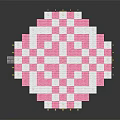 Cute Pixel Art Building With Pink White Checkered Roof And White Base Structure