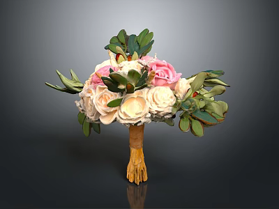 Elegant Fresh Plant Bouquet With Pink White Flowers Green Leaves And Yellow Stems 3d model