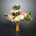 Elegant Fresh Plant Bouquet With Pink White Flowers Green Leaves And Yellow Stems