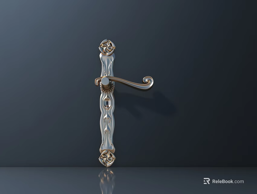 Ornate Door Handle With Intricate Carved Design And Elegant Metal Finish 3d model 