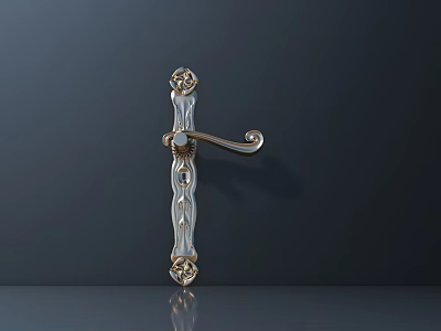 Ornate Door Handle With Intricate Carved Design And Elegant Metal Finish 3d model