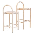 Modern Wooden Bar Stools With Arched Backrest Round Seat And Crossed Legs Design