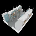 Blue And White Dormitory Interior With Bunk Beds Lockers And Window Lighting 3d model