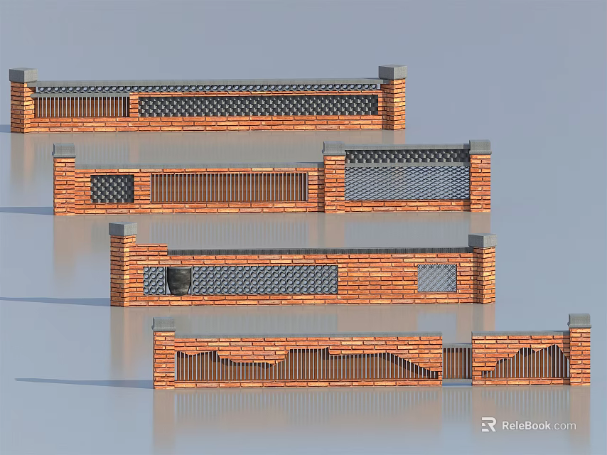 Building Exterior Wall With Various Brick Structures And Decorative Lattice Designs 3d model