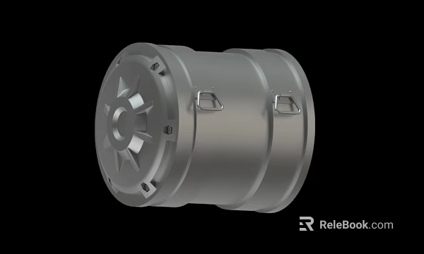 Silver Metal Barrel With Two Handles And Gear Shaped Top Design 3d model 