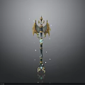 Ornate Golden Scepter With Blue Gemstones Glowing Dots And Reflective Surface