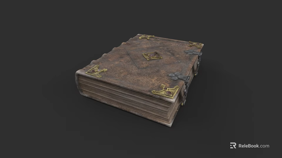 Ancient Brown Cover Book With Worn Texture Metal Clasps And Decorative Patterns 3d model 