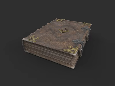 Ancient Brown Cover Book With Worn Texture Metal Clasps And Decorative Patterns 3d model