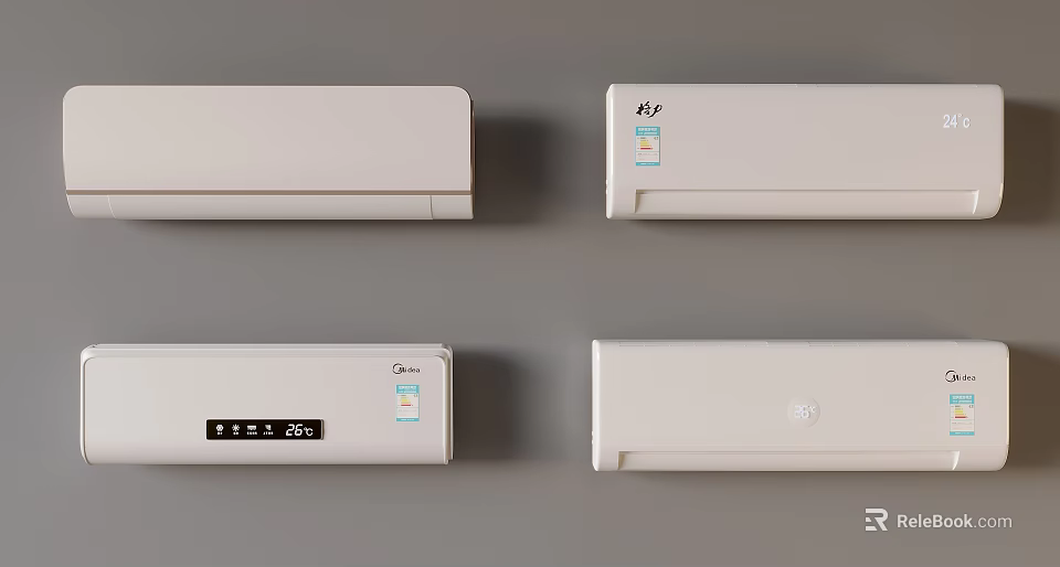Four Wall Mounted Air Conditioner Fans Showcase Temperature Control And Sleek Design 3d model 
