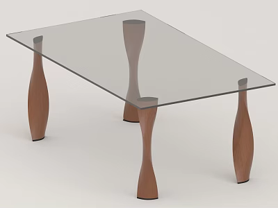 Modern Dining Table With Clear Glass Top And Sculptural Wooden Legs 3d model