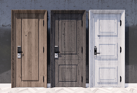 Modern swing door wooden door solid wooden door single door 3d model