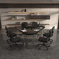 Modern Conference Room Interior With Dark Table Transparent Legs Black Office Chairs Bookshelf Green Plant