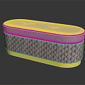 Oval Ottoman With Light Pink Padded Top And Diamond Quilted Golden Base