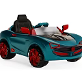 Teal Blue Open Top Electric Toy Car With Black Seat Red Mirrors And Wheels