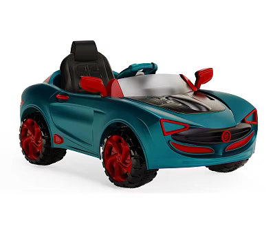 Teal Blue Open Top Electric Toy Car With Black Seat Red Mirrors And Wheels 3d model