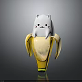 Cute White Cat Character Sitting Inside Peeled Banana Fruit Design Concept