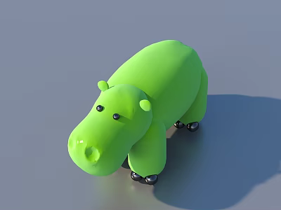 Adorable Green Hippo Toy with Black Eyes and Rolling Wheels for Kids Play 3d model